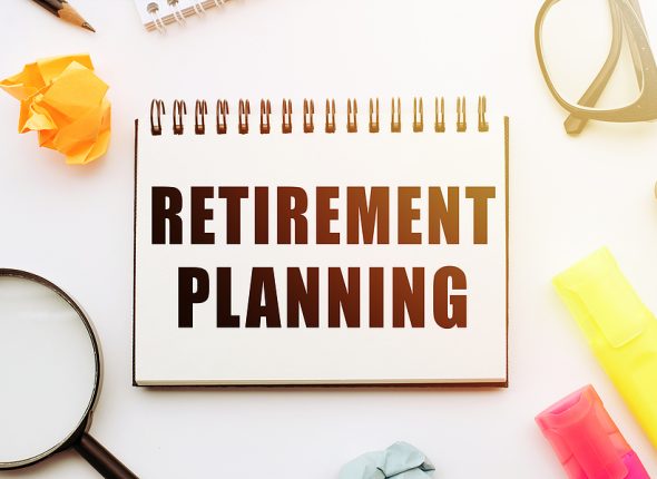 Retirement Planning, Text In Notebook On White Table With Office