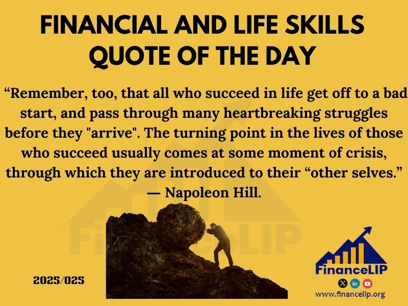 “Remember, too, that all who succeed in life get off to a bad start, and pass through many heartbreaking struggles before they "arrive". The turning point in the lives of those who succeed usually comes at some moment of crisis, through which they are introduced to their “other selves”.” ― Napoleon Hill.